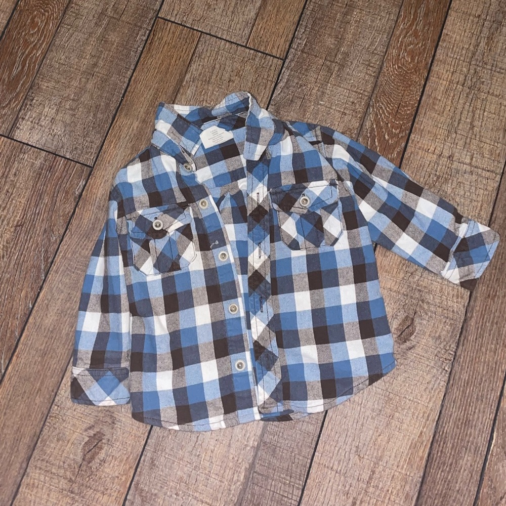 12-18m Crazy 8 Blue and Brown Flannel